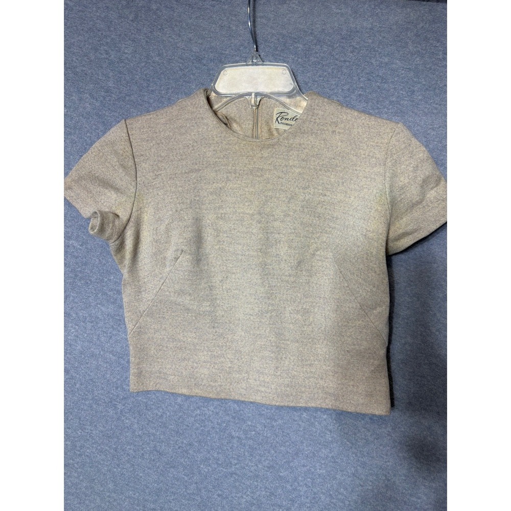 Rondo Fashion Knits Women's Short Sleeve Crop Top Taupe Zipper Back Size S